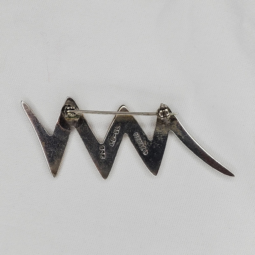 Vintage Sterling Silver Signed Stamped 925 Mexico ZigZag Lightning Brooch Brooch - Picture 6 of 9